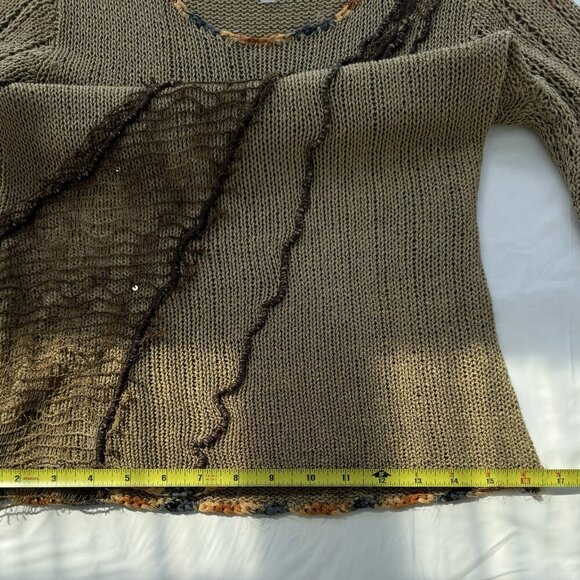LIV Milano Women’s Boho Beige Sweater With Sequin, Mesh Embellishment Size Large - Picture 11 of 14